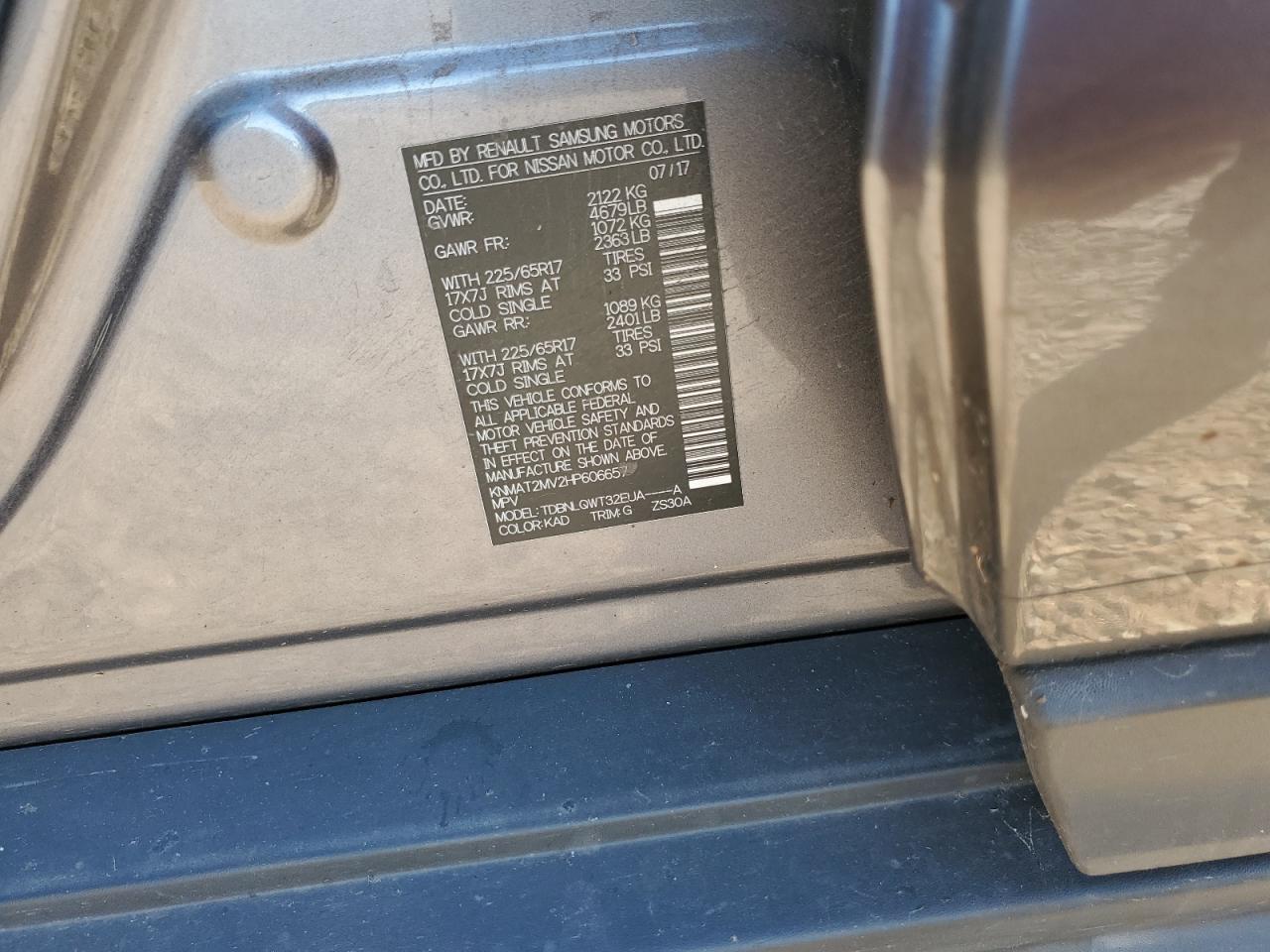 2017 Nissan Rogue S VIN: KNMAT2MV2HP606657 Lot: 85712665