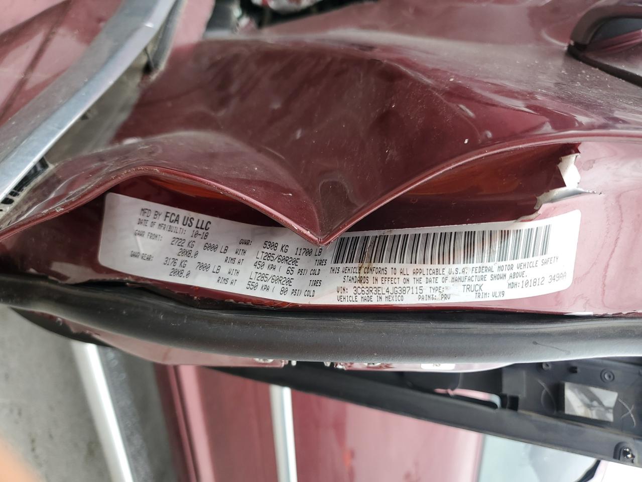 2018 Ram 3500 Laramie VIN: 3C63R3EL4JG387115 Lot: 82307825