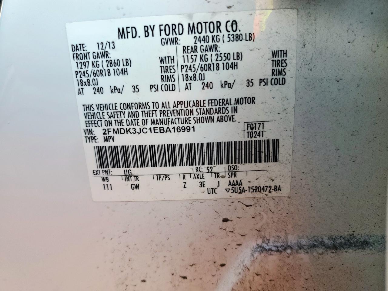 2014 Ford Edge Sel VIN: 2FMDK3JC1EBA16991 Lot: 90066085