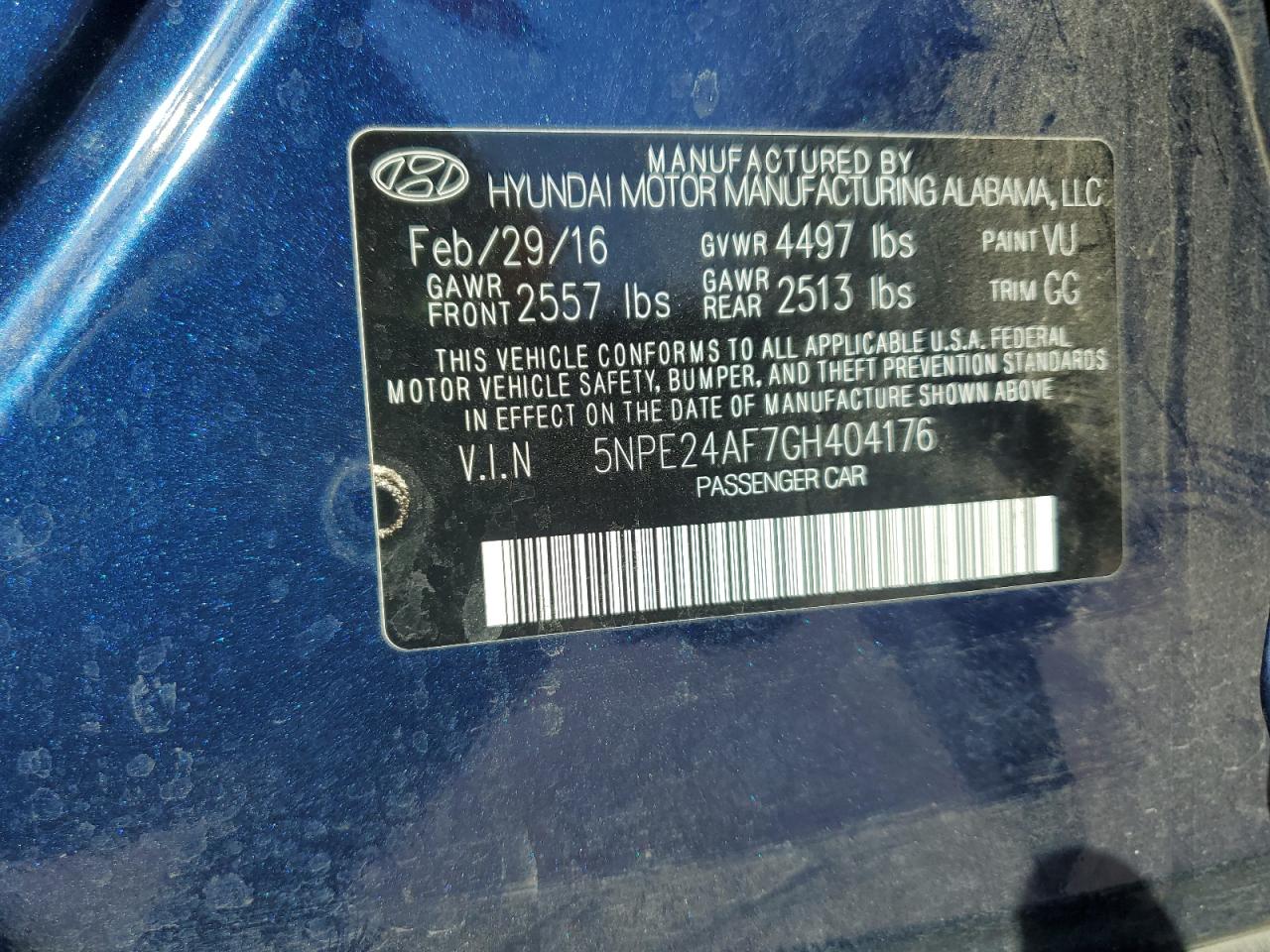 2016 Hyundai Sonata Se VIN: 5NPE24AF7GH404176 Lot: 82206265