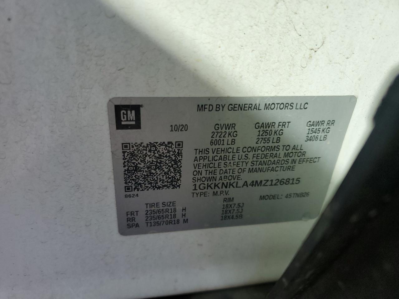 2021 GMC Acadia Sle VIN: 1GKKNKLA4MZ126815 Lot: 86238045