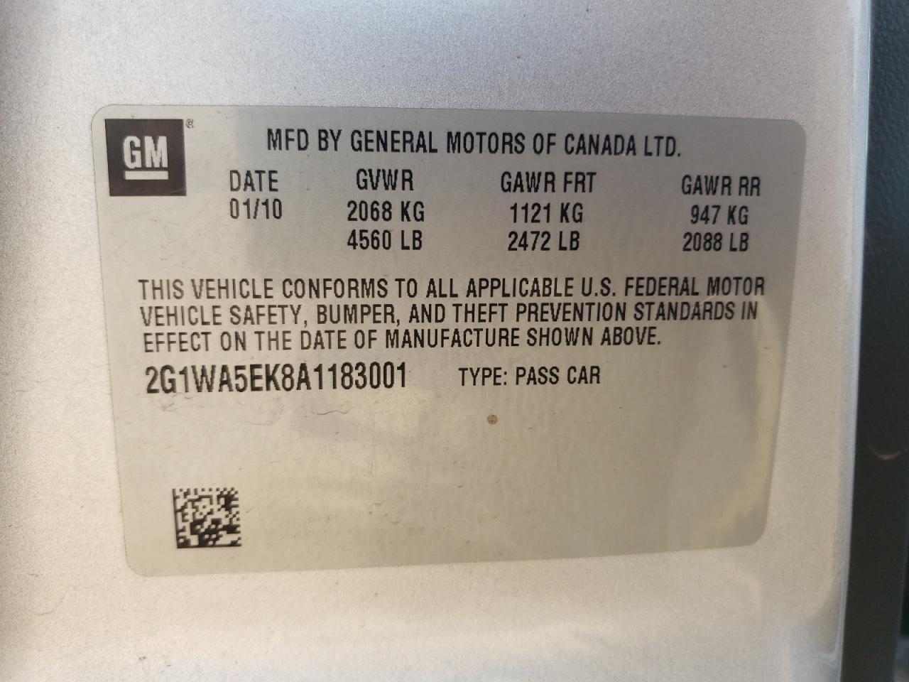 2010 Chevrolet Impala Ls VIN: 2G1WA5EK8A1183001 Lot: 81995095