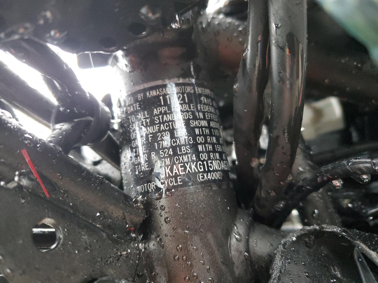2022 Kawasaki Ex400 VIN: JKAEXKG15NDAG7097 Lot: 90037895