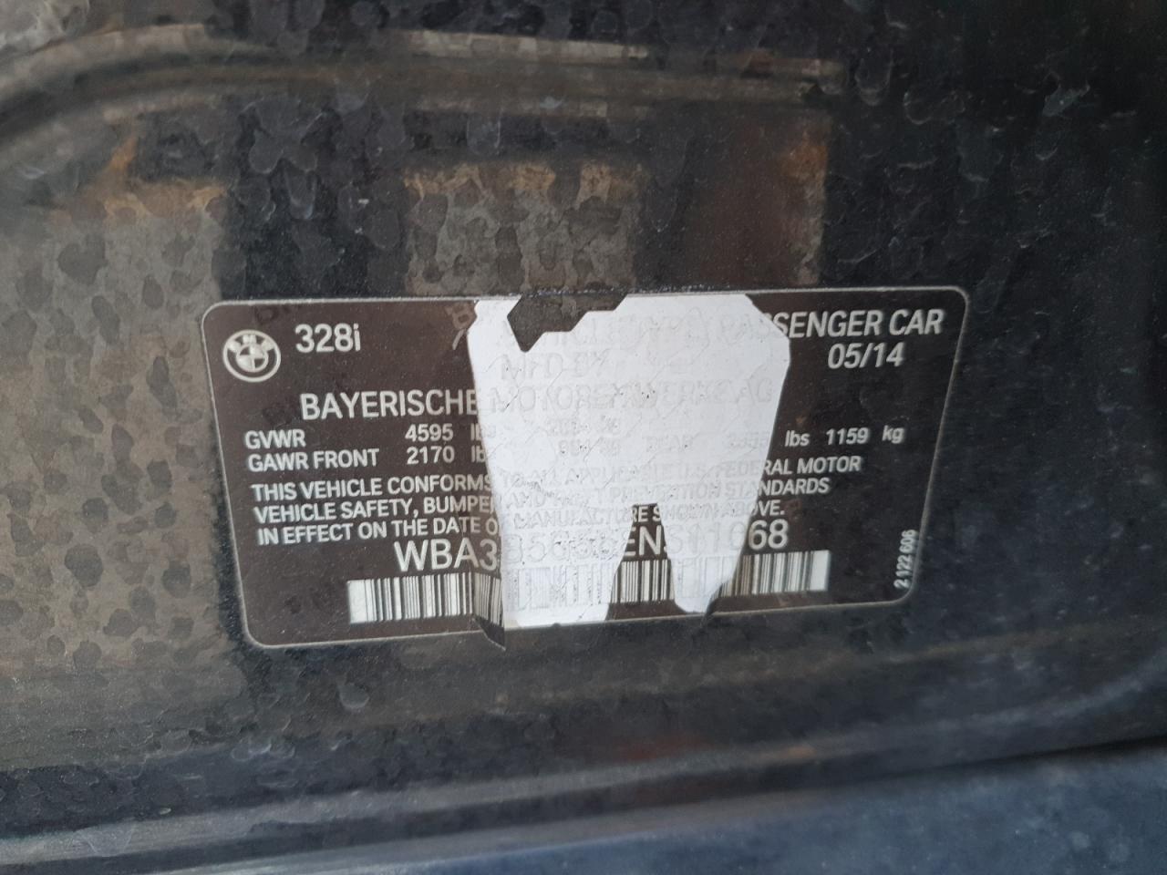 2014 BMW 328 Xi Sulev VIN: WBA3B5G56ENS11068 Lot: 85841345