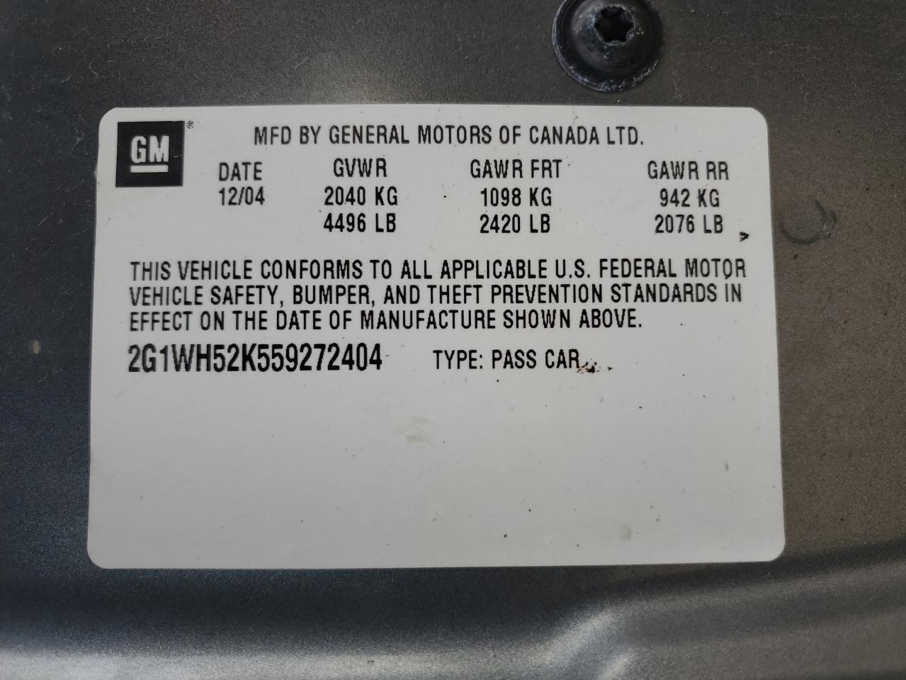 2005 Chevrolet Impala Ls VIN: 2G1WH52K559272404 Lot: 85717255