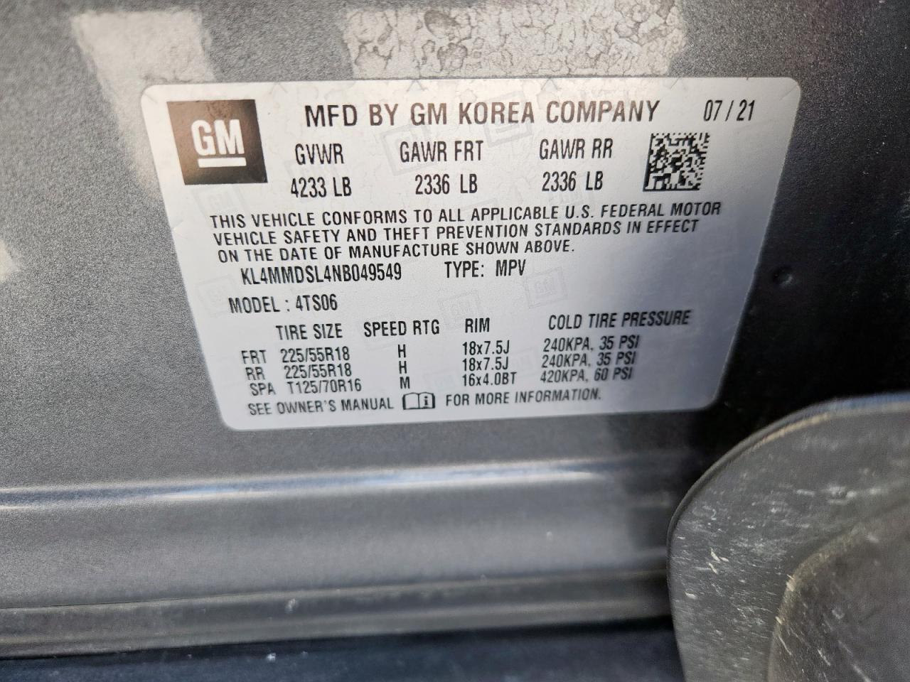 2022 Buick Encore Gx Select VIN: KL4MMDSL4NB049549 Lot: 86250315