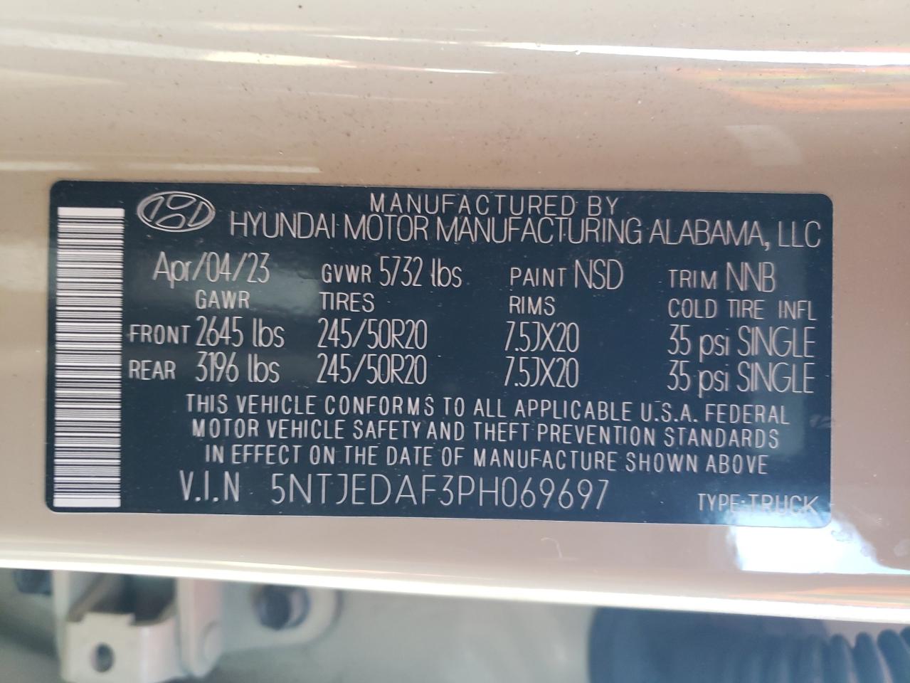 2023 Hyundai Santa Cruz Limited VIN: 5NTJEDAF3PH069697 Lot: 82274555