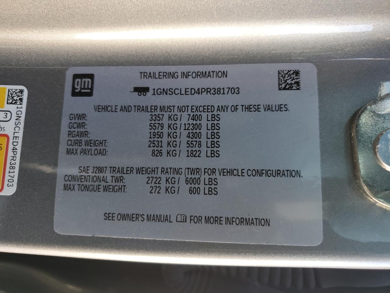 2023 Chevrolet Tahoe C1500 VIN: 1GNSCLED4PR381703 Lot: 81489485