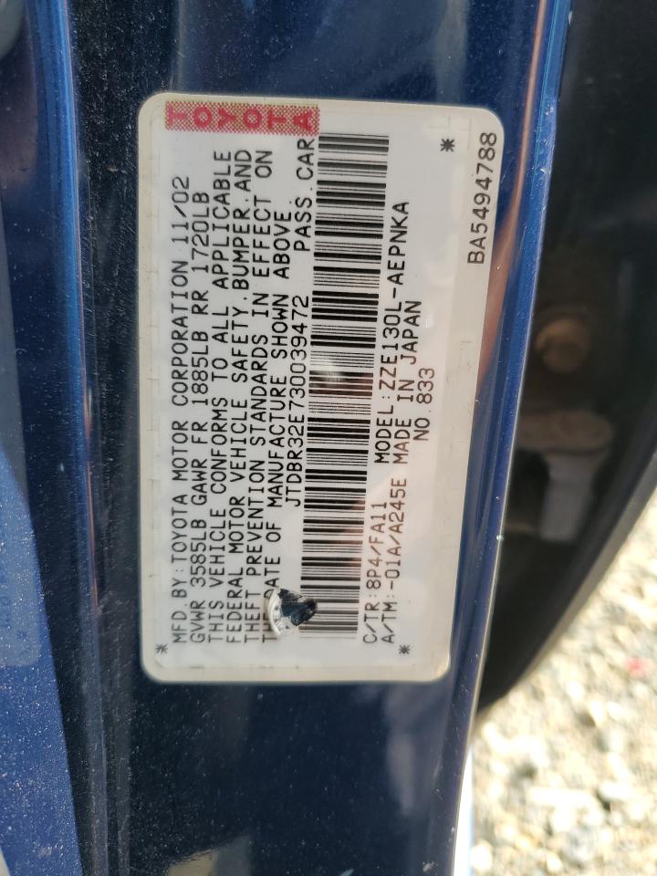 2003 Toyota Corolla Ce VIN: JTDBR32E730039472 Lot: 84929305