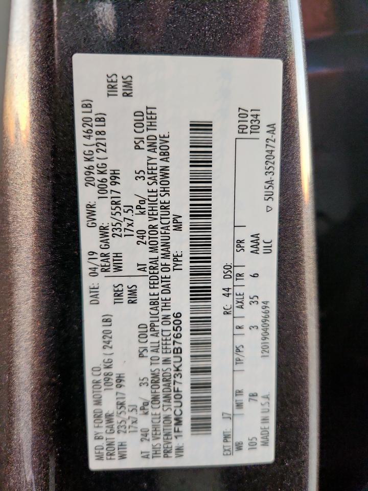 2019 Ford Escape S VIN: 1FMCU0F73KUB76506 Lot: 85529625