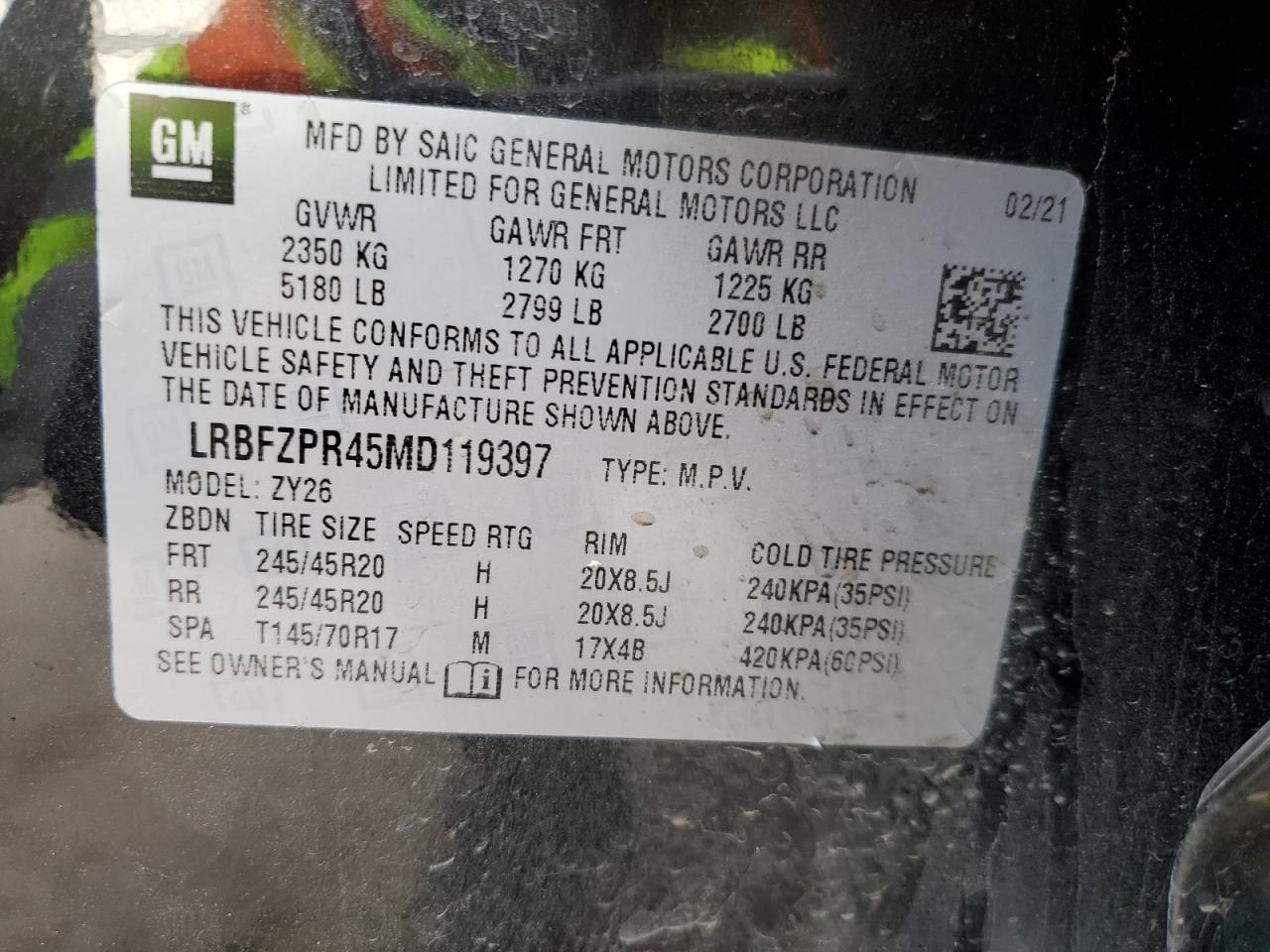 2021 Buick Envision Essence VIN: LRBFZPR45MD119397 Lot: 90504465