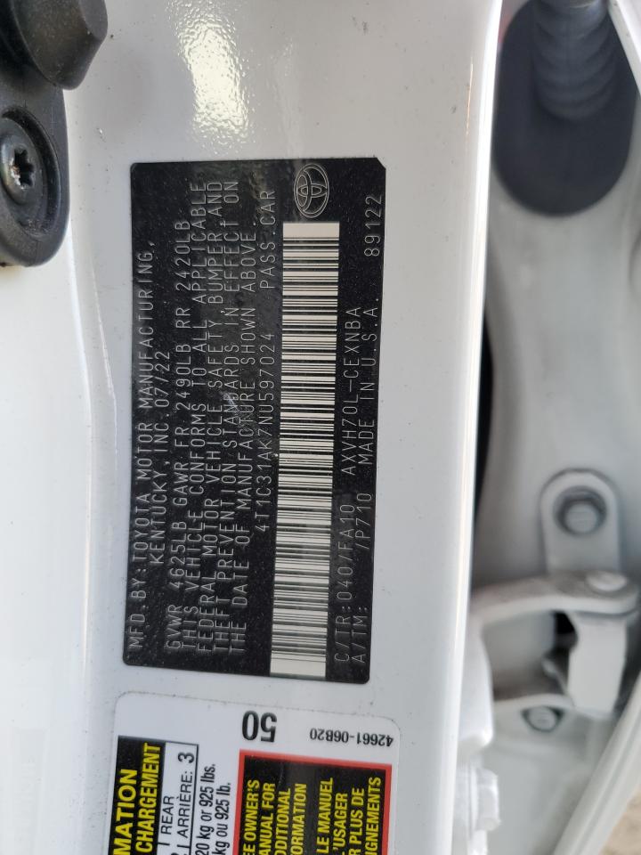 2022 Toyota Camry Le VIN: 4T1C31AK7NU597024 Lot: 84867425