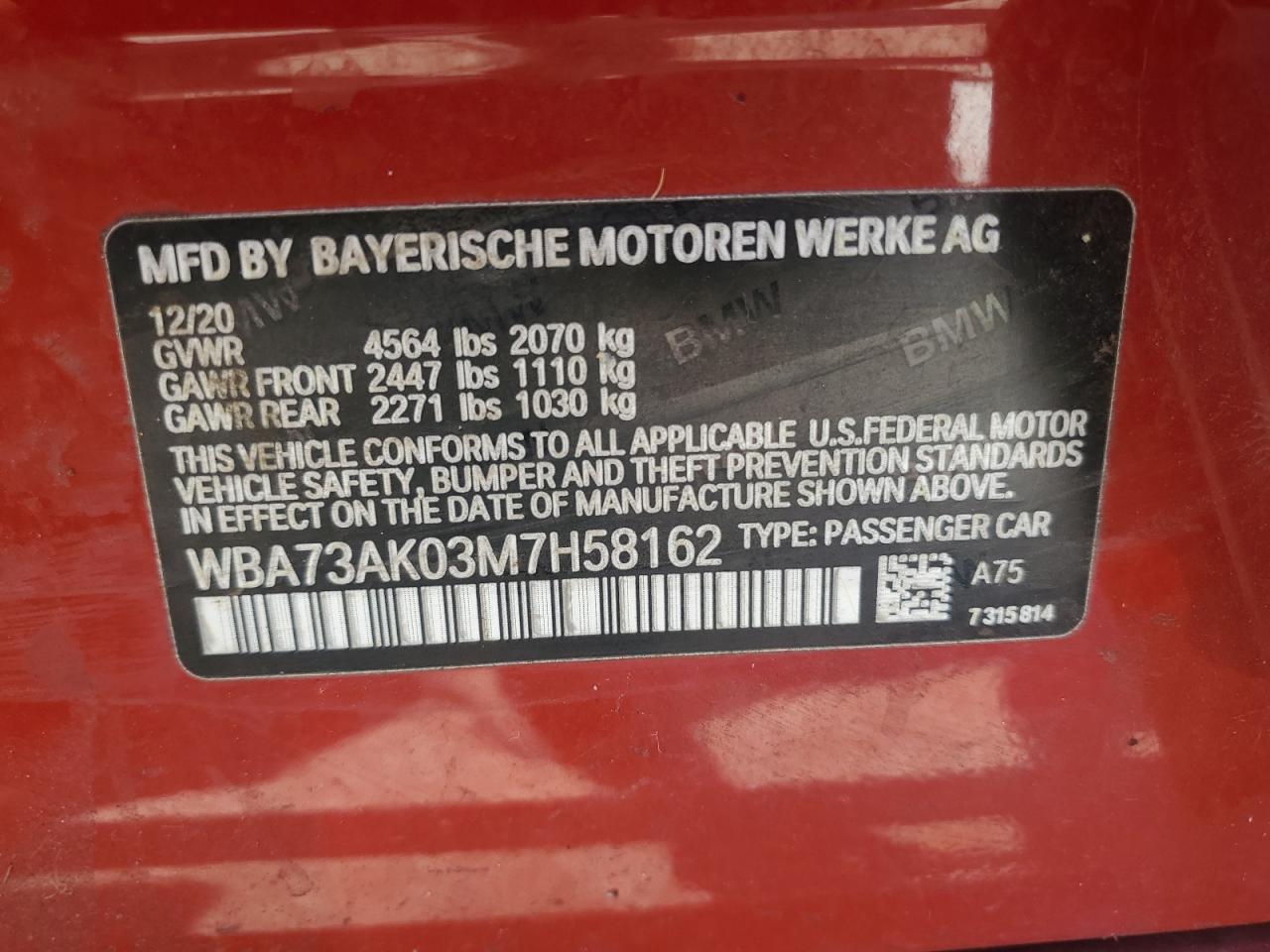 2021 BMW 228Xi VIN: WBA73AK03M7H58162 Lot: 84575025