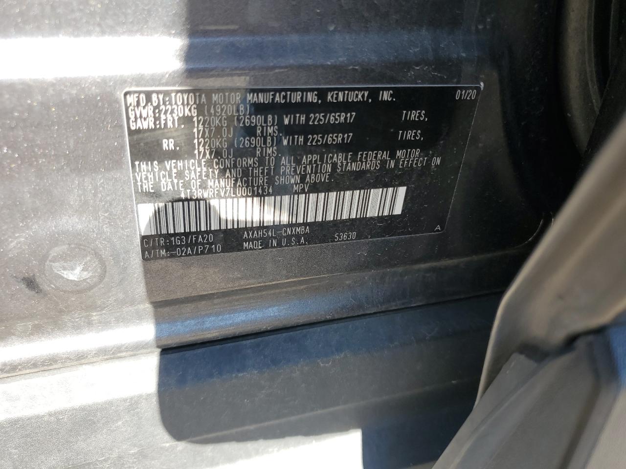 2020 Toyota Rav4 Xle VIN: 4T3RWRFV7LU001434 Lot: 82364355