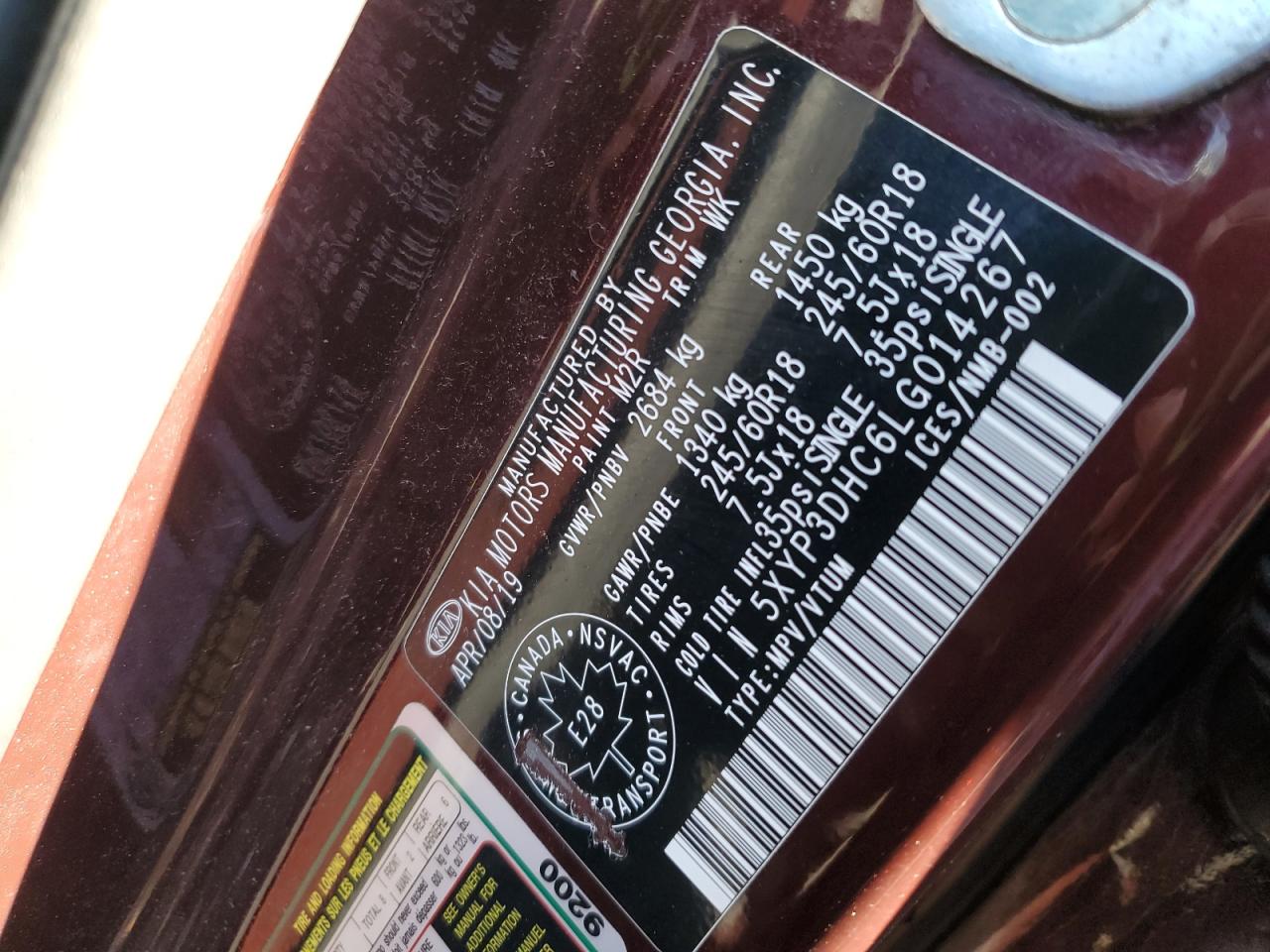 2020 Kia Telluride Ex VIN: 5XYP3DHC6LG014267 Lot: 90413525