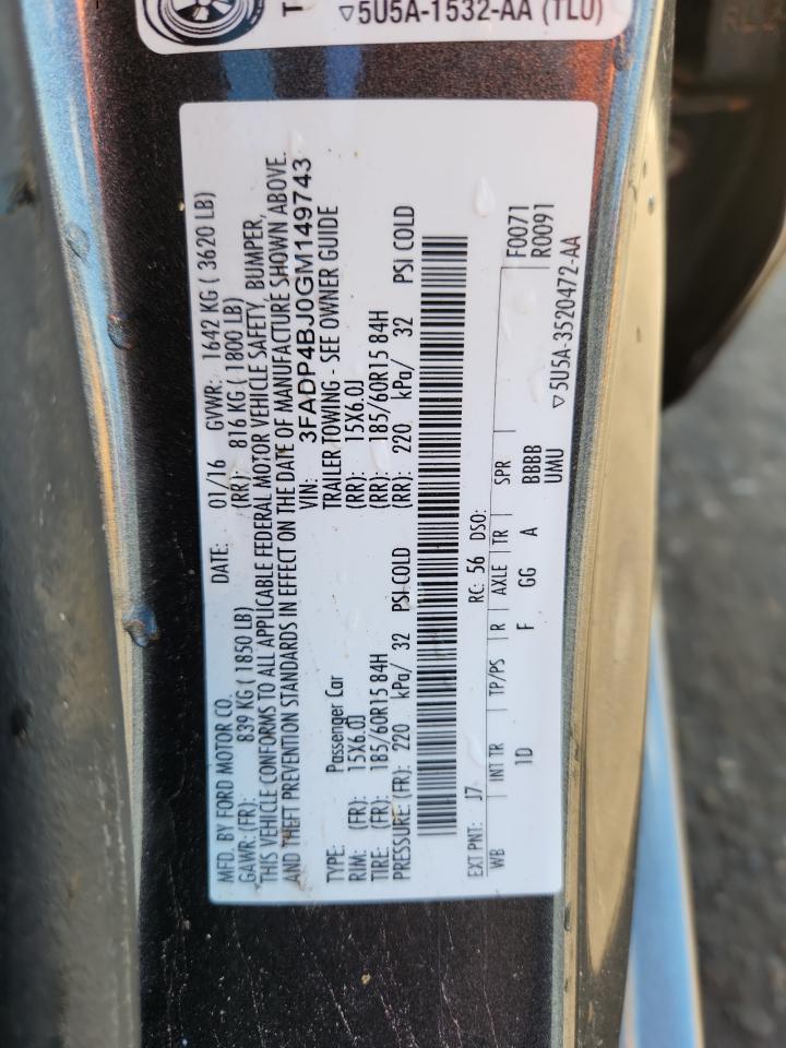 2016 Ford Fiesta Se VIN: 3FADP4BJ0GM149743 Lot: 86828155