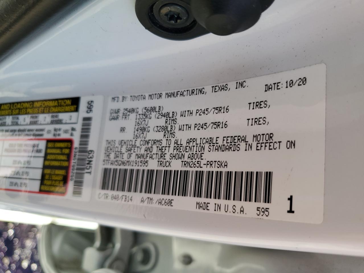 2021 Toyota Tacoma Double Cab VIN: 5TFAX5GN6MX191595 Lot: 85097525