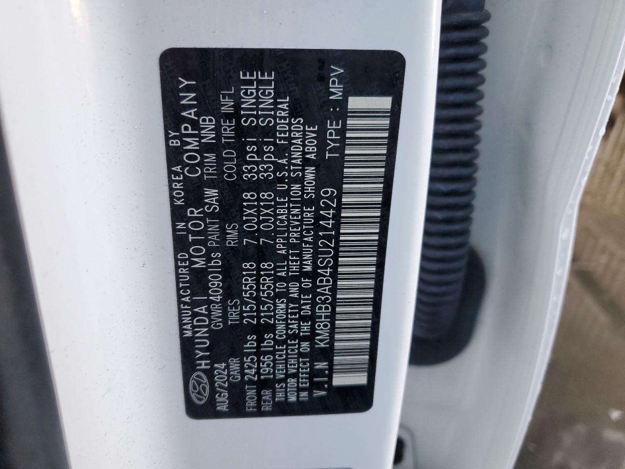 2025 Hyundai Kona Sel VIN: KM8HB3AB4SU214429 Lot: 87022245