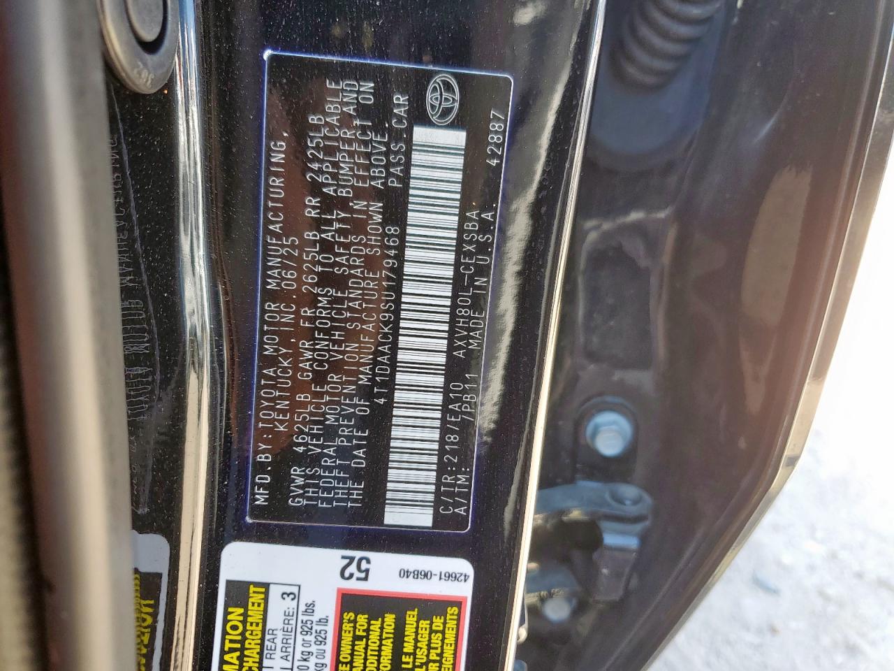 2025 Toyota Camry Xse VIN: 4T1DAACK9SU179468 Lot: 86170065