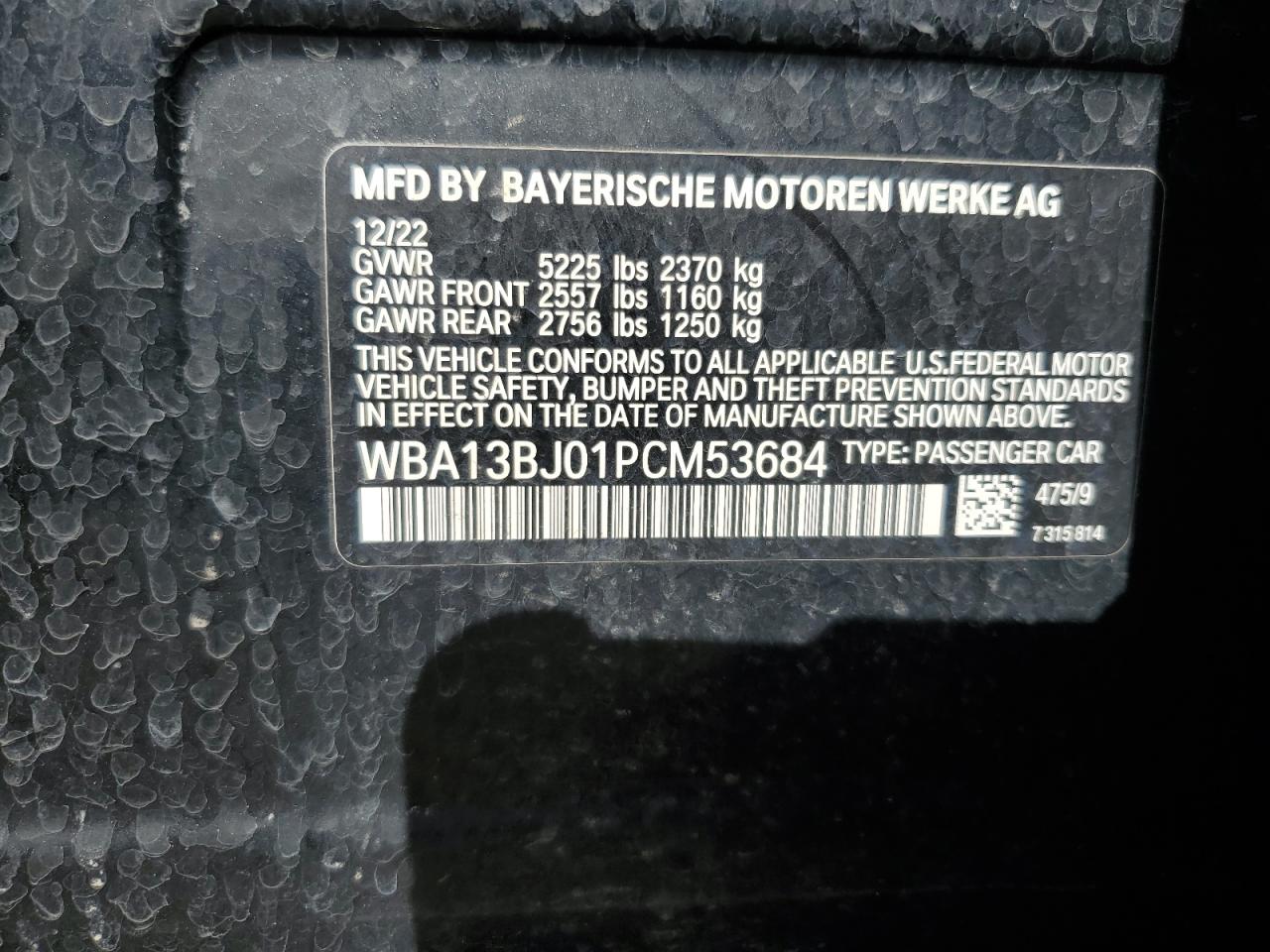 2023 BMW 530 Xi VIN: WBA13BJ01PCM53684 Lot: 86590855