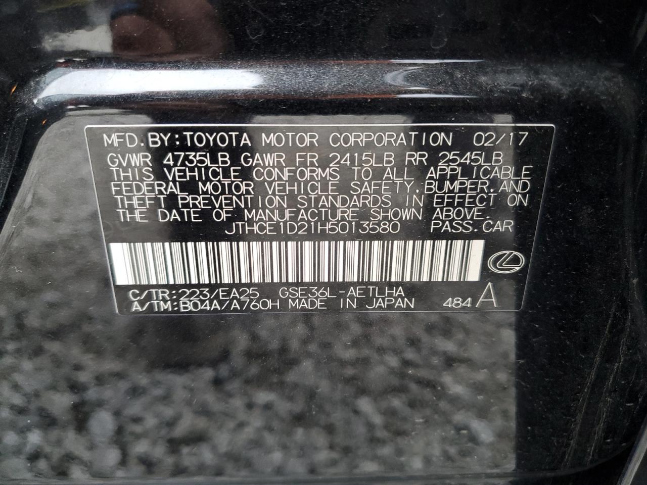 2017 Lexus Is 350 VIN: JTHCE1D21H5013580 Lot: 82555255