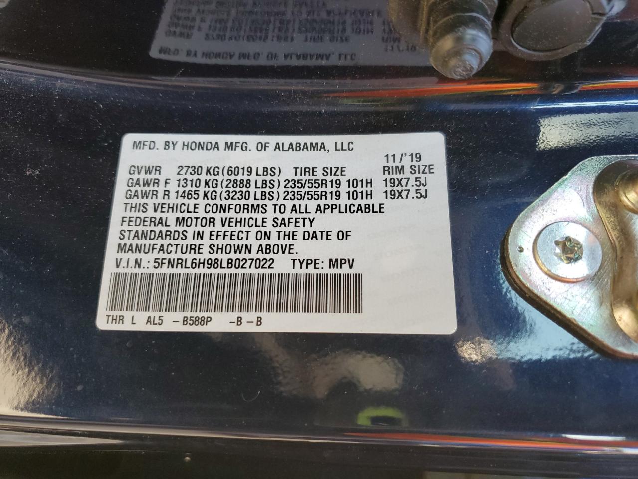 2020 Honda Odyssey Elite VIN: 5FNRL6H98LB027022 Lot: 86224145