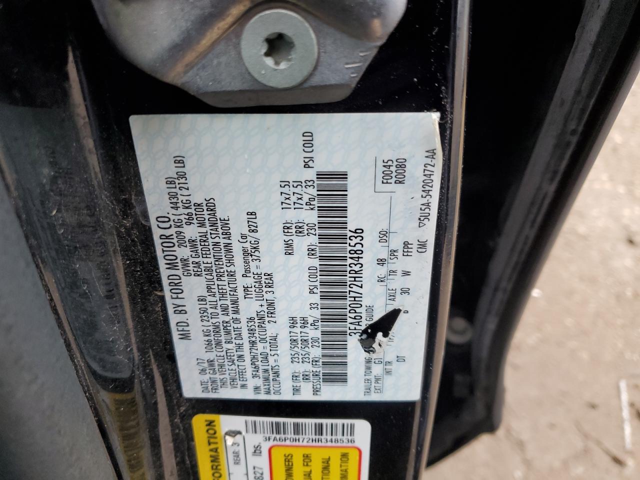 2017 Ford Fusion Se VIN: 3FA6P0H72HR348536 Lot: 85905265