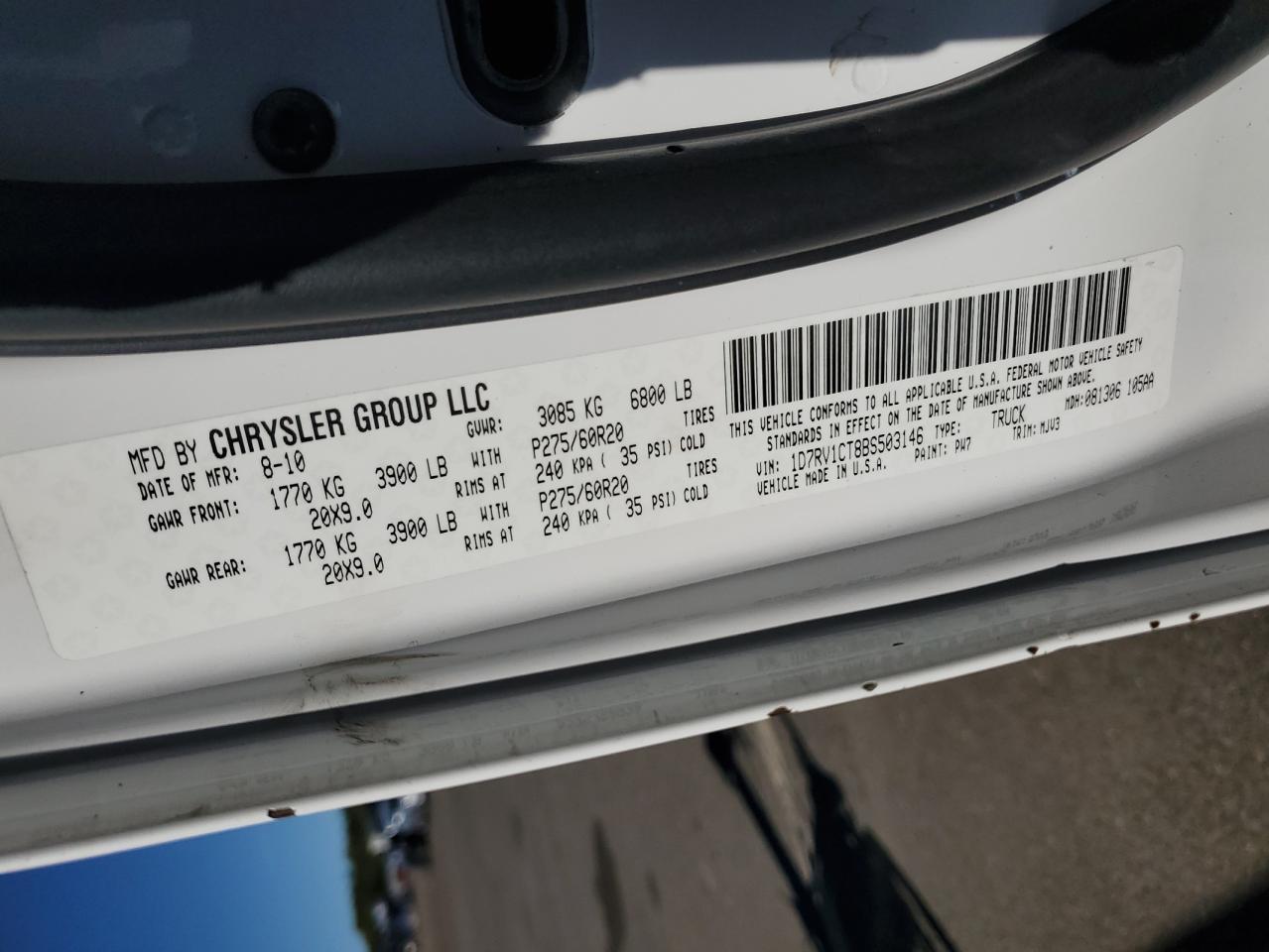 2011 Dodge Ram 1500 VIN: 1D7RV1CT8BS503146 Lot: 82461085