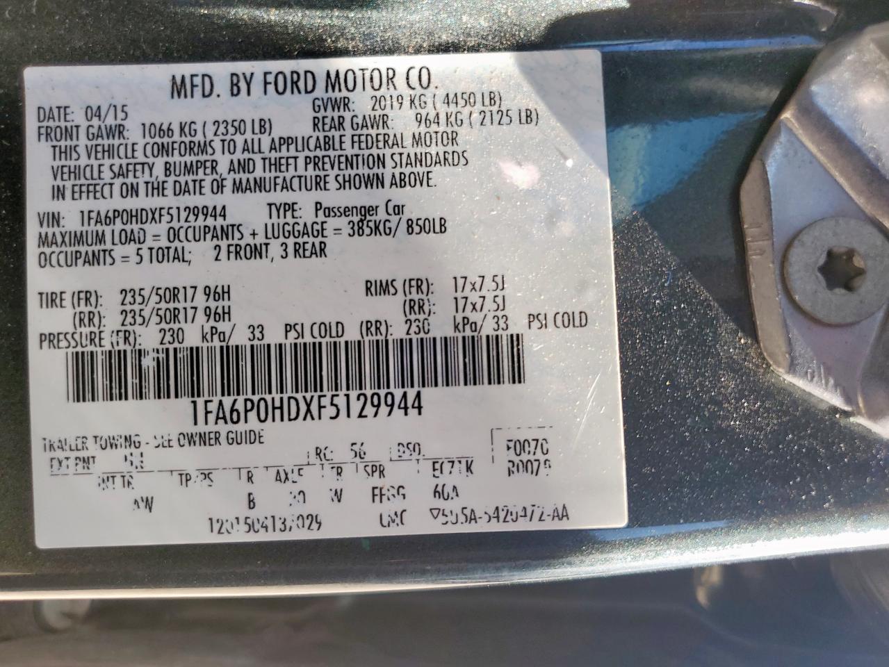 2015 Ford Fusion Se VIN: 1FA6P0HDXF5129944 Lot: 85364495