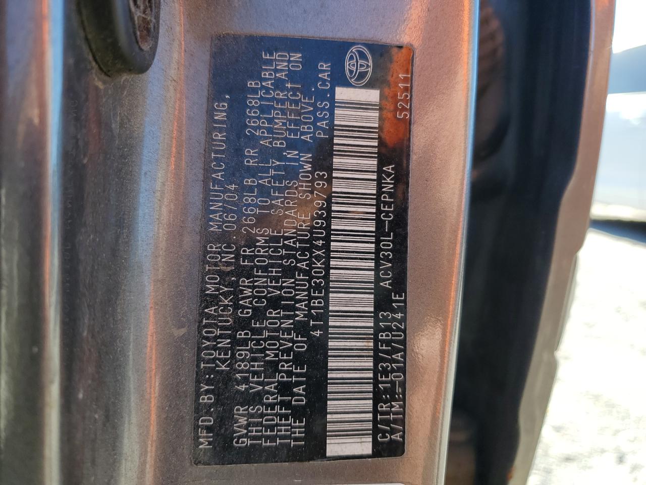 2004 Toyota Camry Le VIN: 4T1BE30KX4U939793 Lot: 82566955