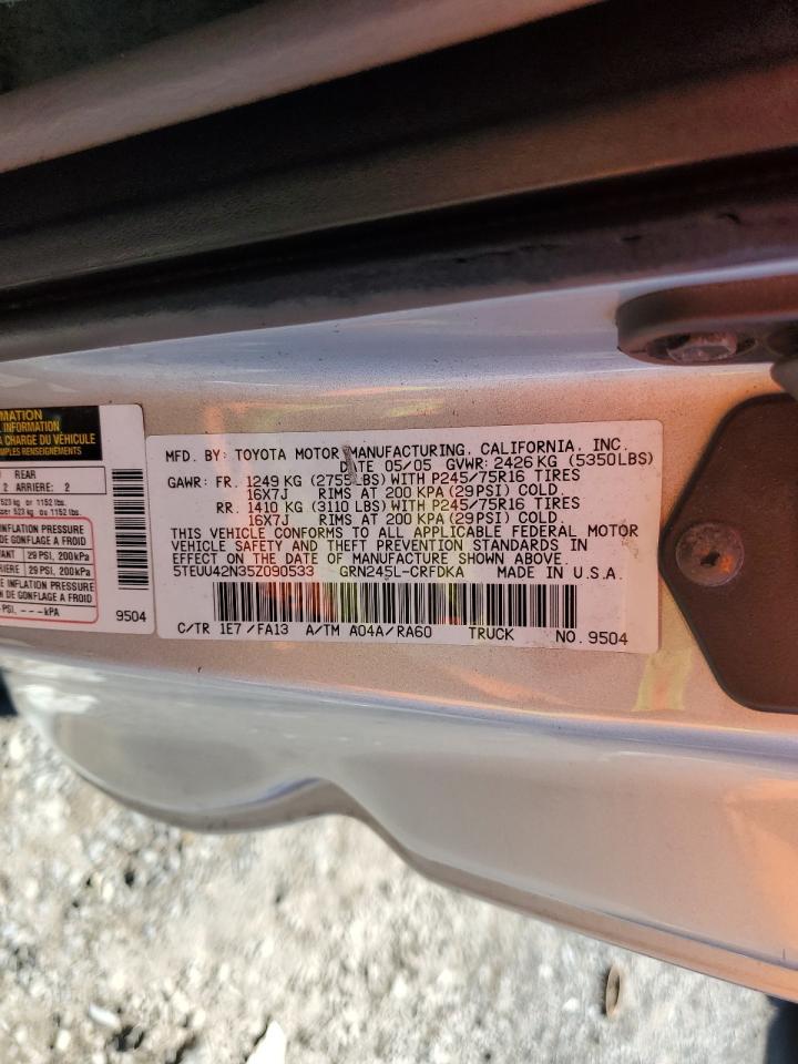 2005 Toyota Tacoma Access Cab VIN: 5TEUU42N35Z090533 Lot: 84579205
