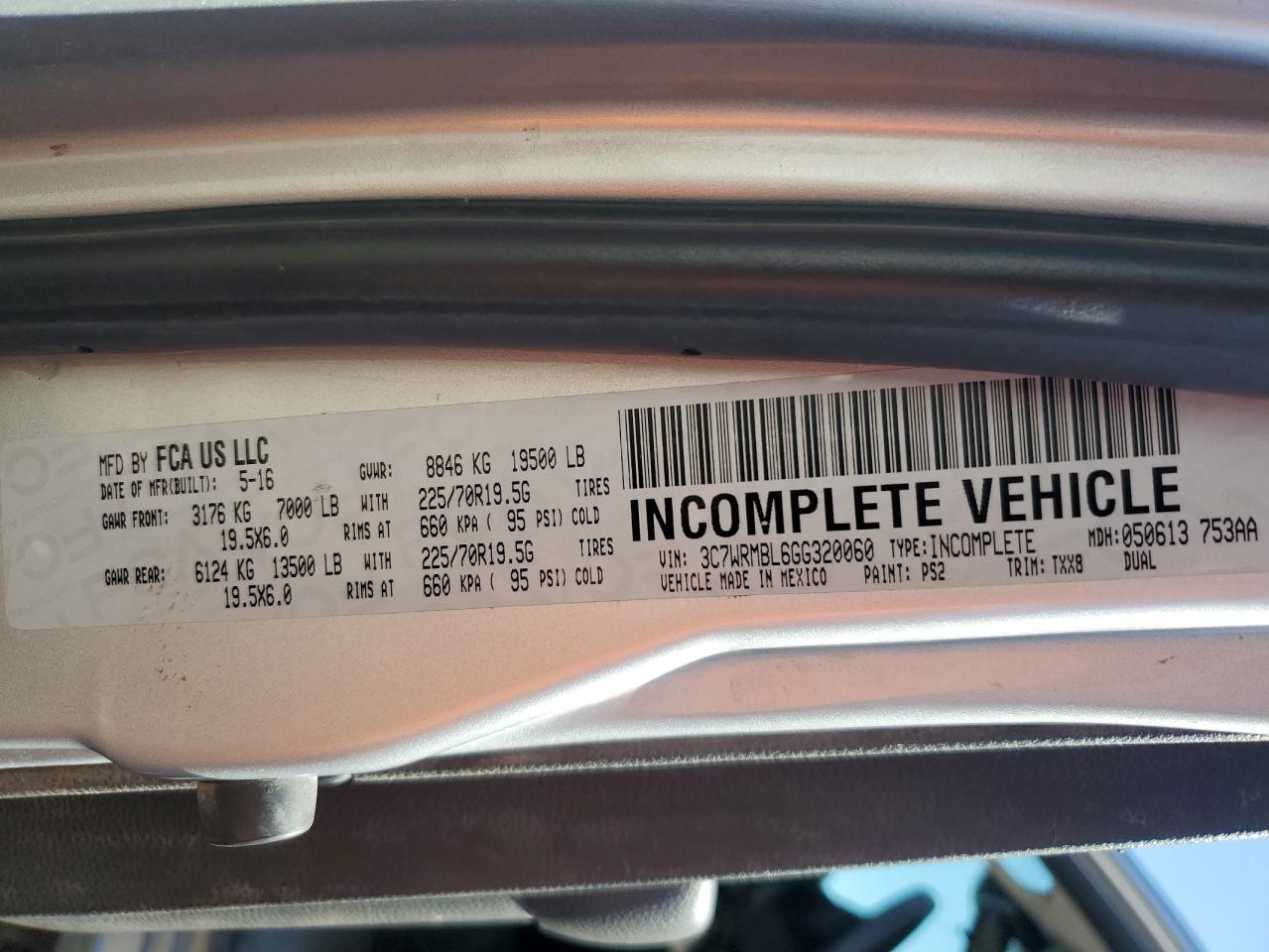 2016 Ram 5500 VIN: 3C7WRMBL6GG320060 Lot: 81915445