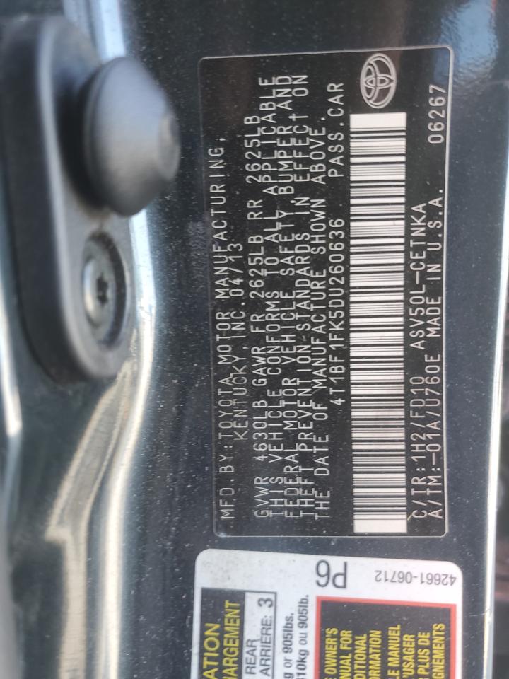 2013 Toyota Camry L VIN: 4T1BF1FK5DU260636 Lot: 84907505