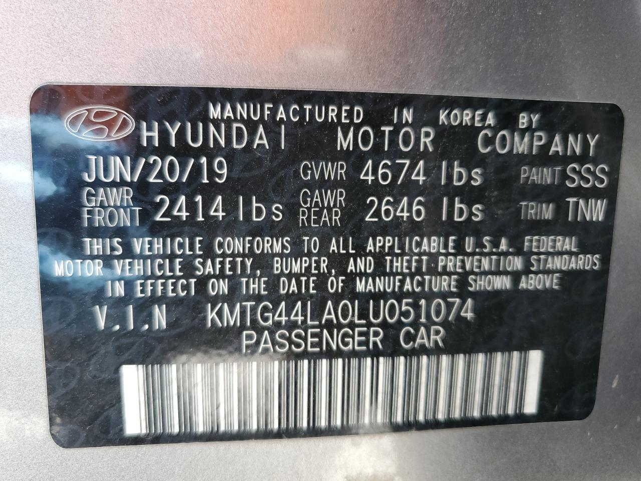 2020 Genesis G70 Prestige VIN: KMTG44LA0LU051074 Lot: 90629805