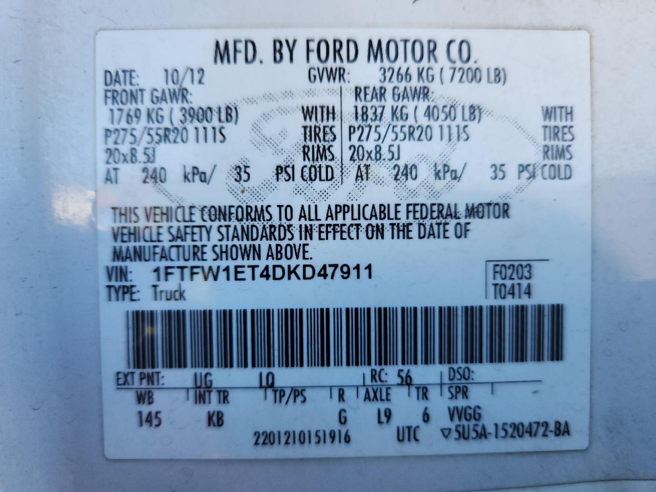 2013 Ford F150 Supercrew VIN: 1FTFW1ET4DKD47911 Lot: 82709555