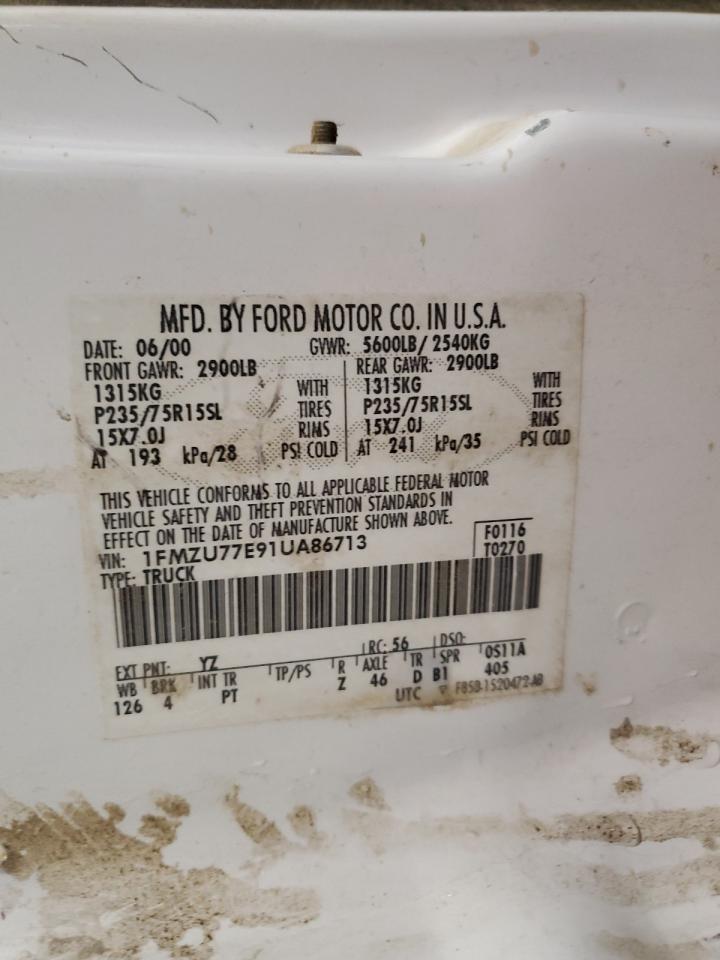 2001 Ford Explorer Sport Trac VIN: 1FMZU77E91UA86713 Lot: 90304565