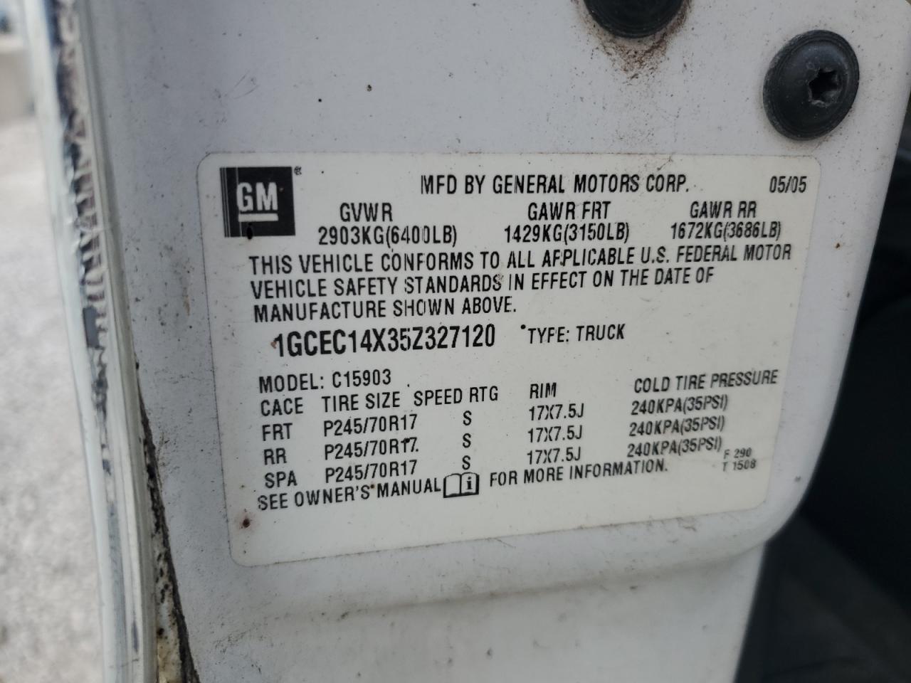 2005 Chevrolet Silverado C1500 VIN: 1GCEC14X35Z327120 Lot: 82349105