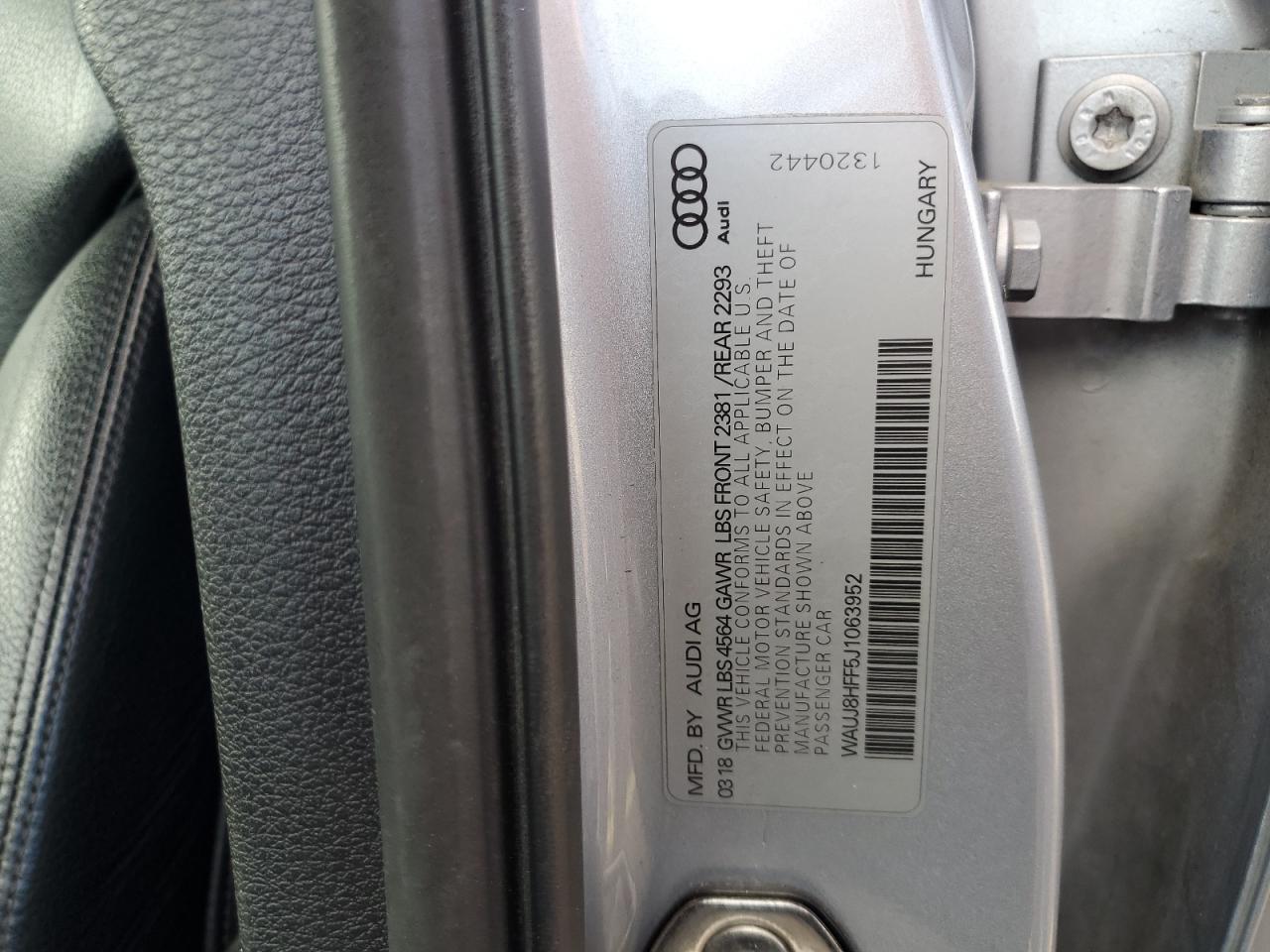 2018 Audi A3 Premium Plus VIN: WAUJ8HFF5J1063952 Lot: 85532795