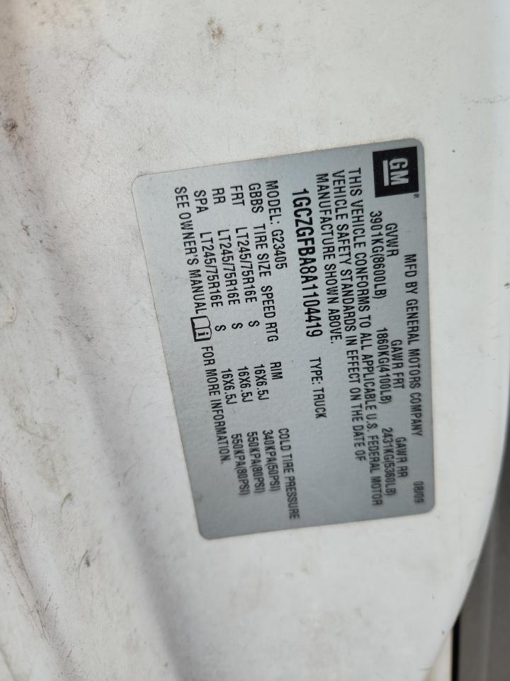 2010 Chevrolet Express G2500 VIN: 1GCZGFBA8A1104419 Lot: 82335505