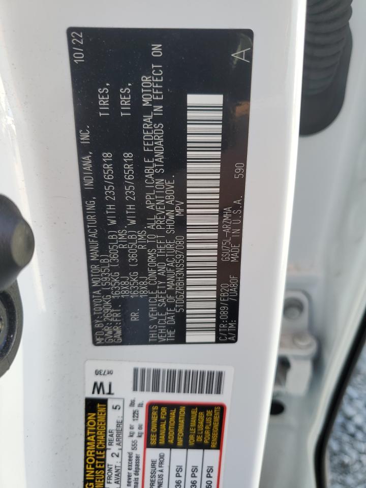 2022 Toyota Highlander Xle VIN: 5TDGZRBH3NS597080 Lot: 84597845