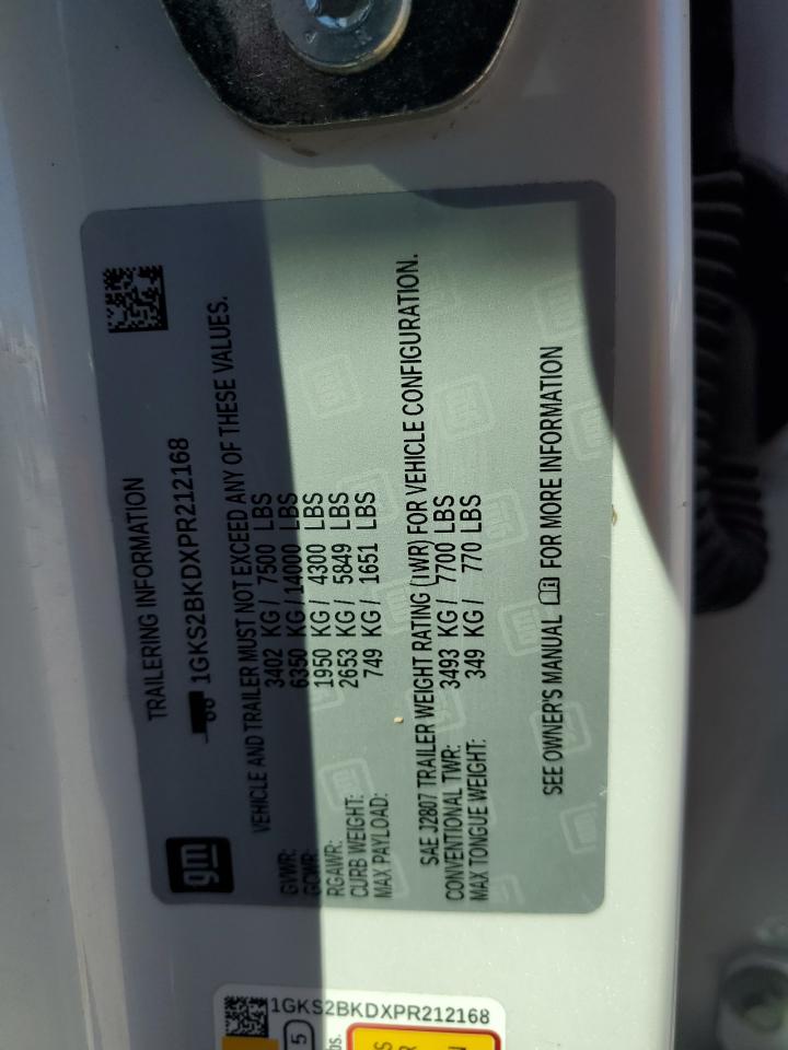 2023 GMC Yukon Slt VIN: 1GKS2BKDXPR212168 Lot: 87059095