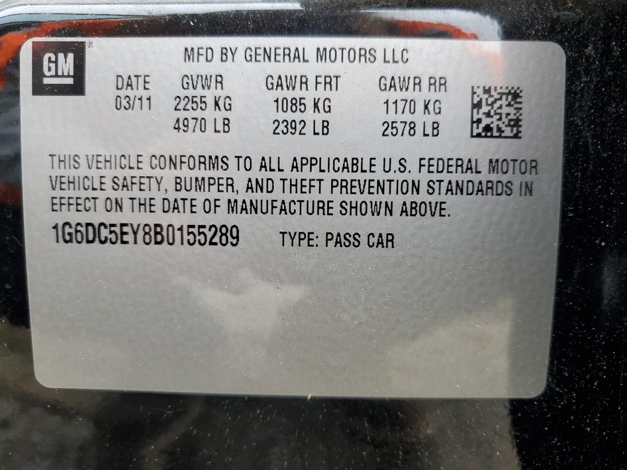 2011 Cadillac Cts VIN: 1G6DC5EY8B0155289 Lot: 90420515