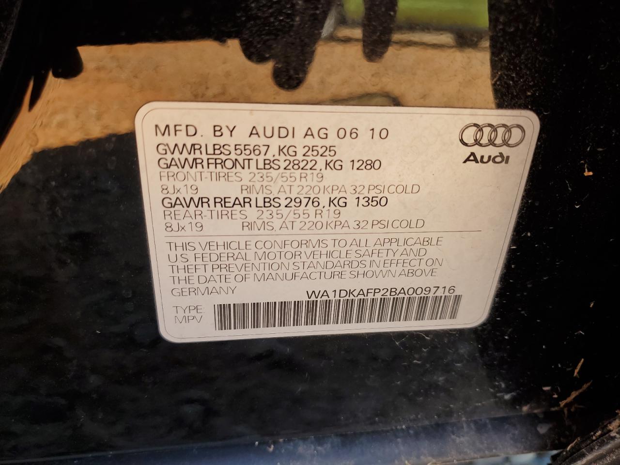 2011 Audi Q5 Premium Plus VIN: WA1DKAFP2BA009716 Lot: 86991845