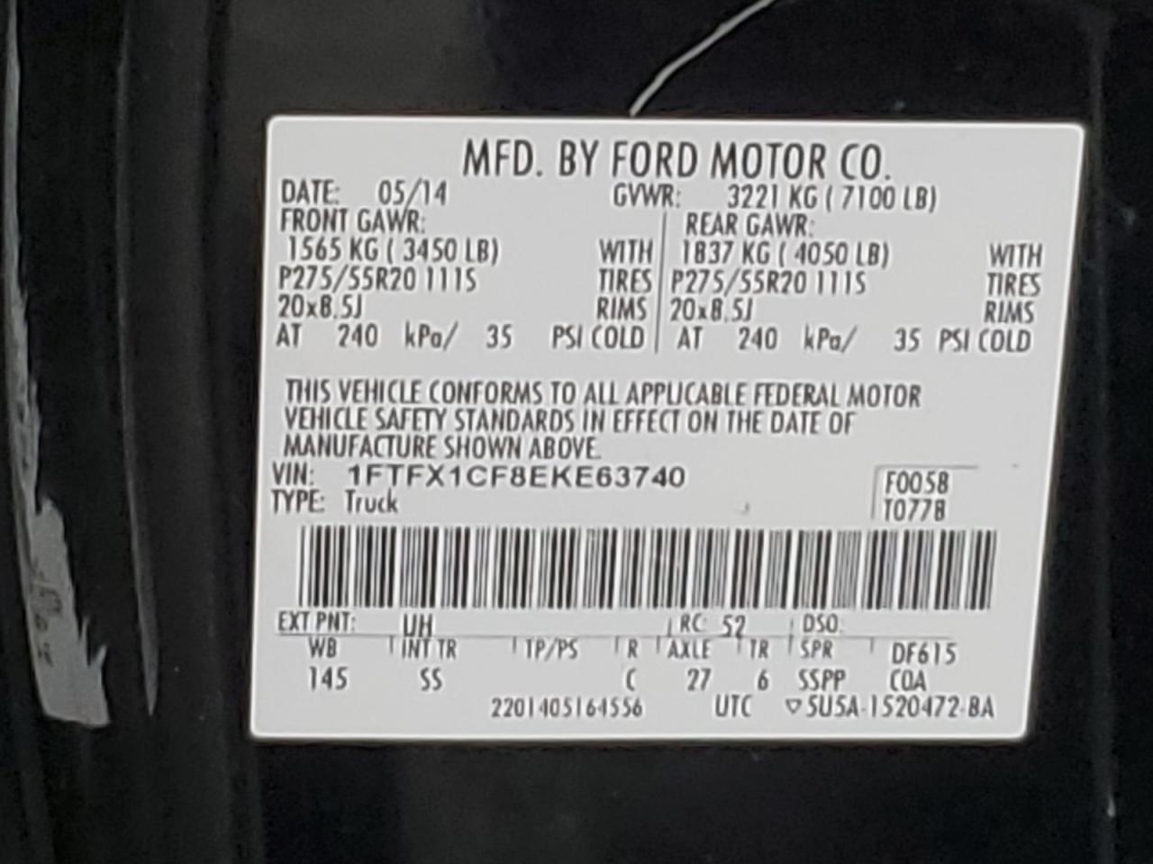 2014 Ford F150 Super Cab VIN: 1FTFX1CF8EKE63740 Lot: 85587715