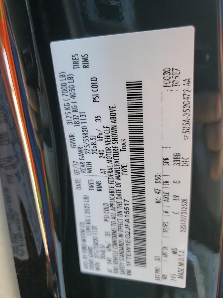 2018 Ford F150 Supercrew VIN: 1FTEW1EG2JFA15517 Lot: 82221145