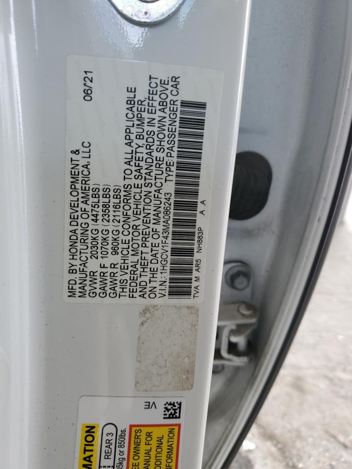 2021 Honda Accord Sport Se VIN: 1HGCV1F43MA086243 Lot: 82330715