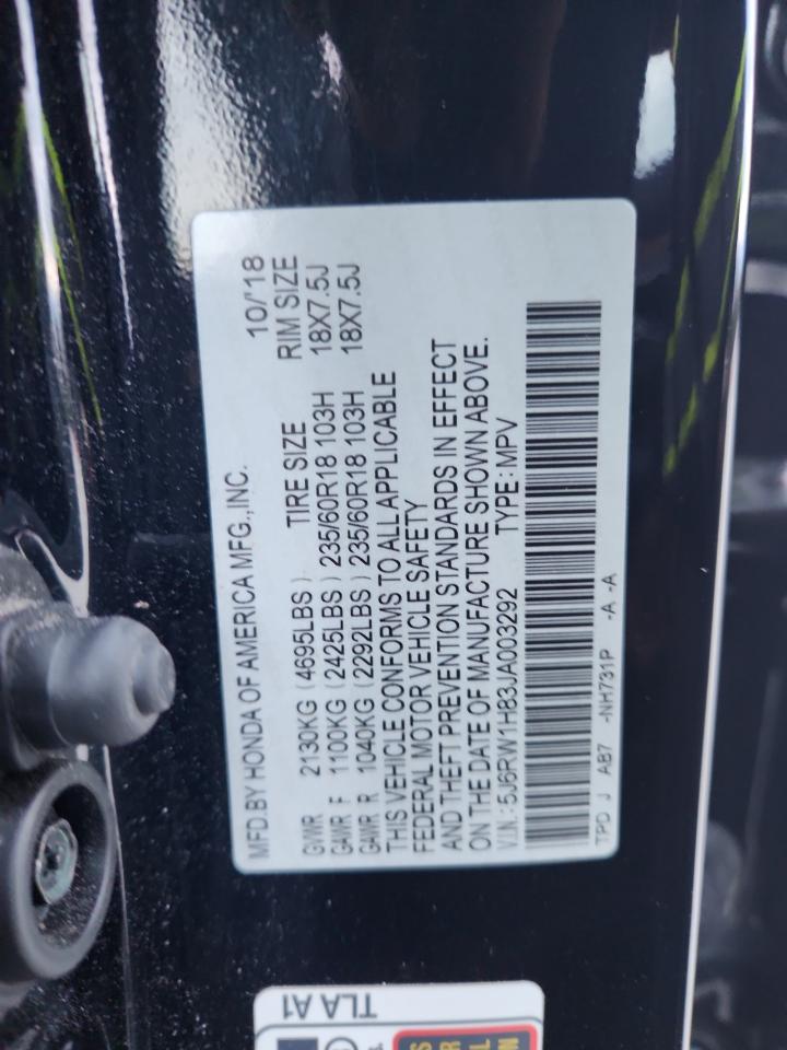 2018 Honda Cr-V Exl VIN: 5J6RW1H83JA003292 Lot: 84536445