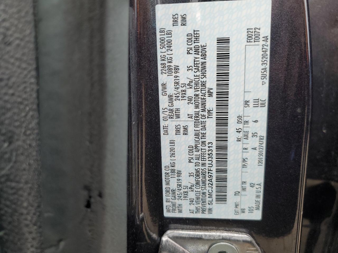 2015 Lincoln Mkc VIN: 5LMCJ2A97FUJ35313 Lot: 89634715