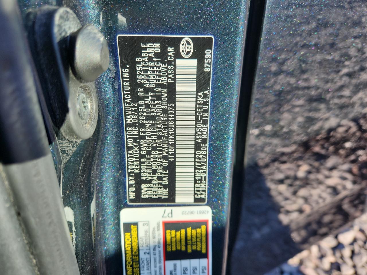 2012 Toyota Camry Base VIN: 4T1BF1FK1CU614375 Lot: 90666865