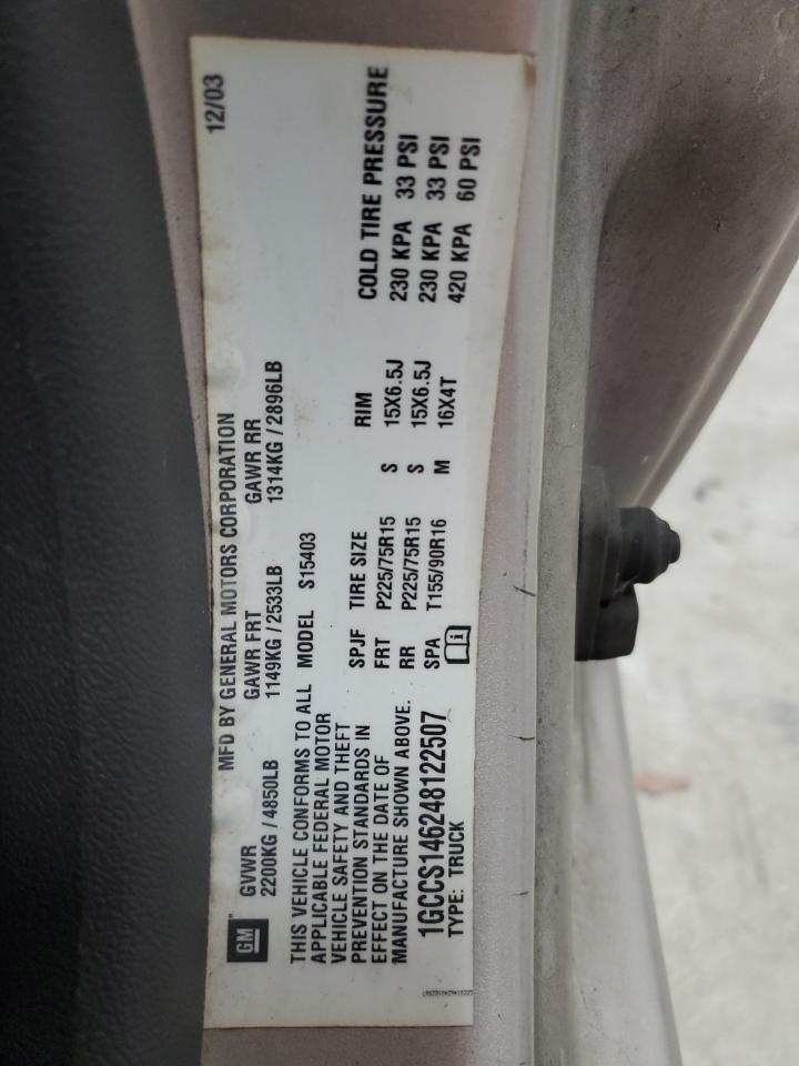 2004 Chevrolet Colorado VIN: 1GCCS146248122507 Lot: 86216065